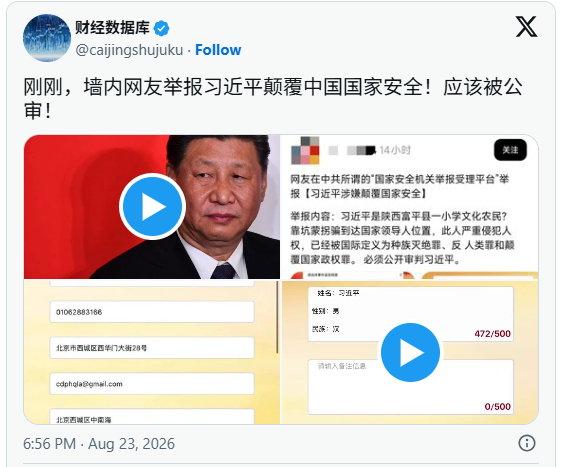 必须公审习近平！传网友在官方受理平台举报